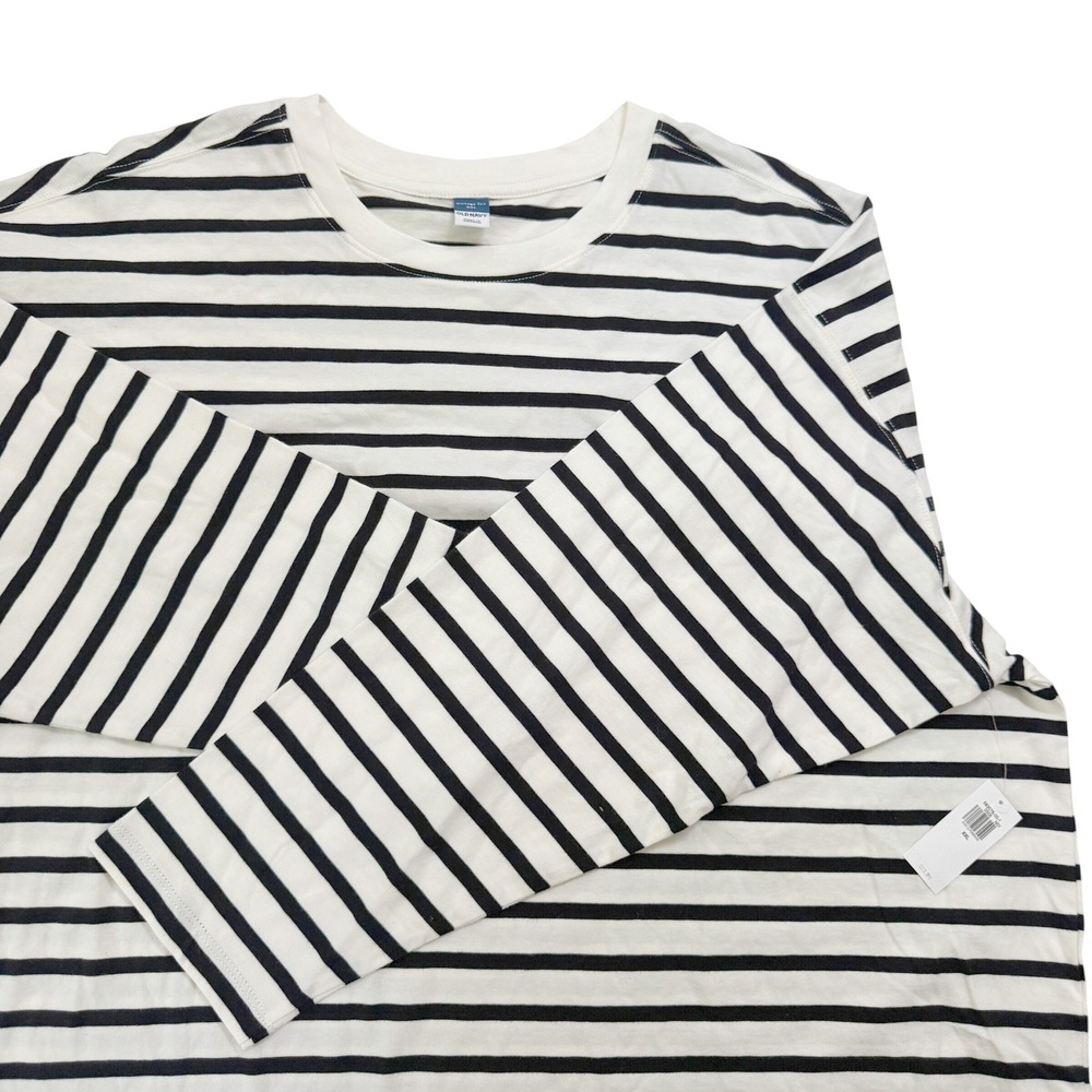 Old Navy Long Sleeve Vintage Tee T-Shirt XL White Black Striped NWT - Picture 2 of 2
